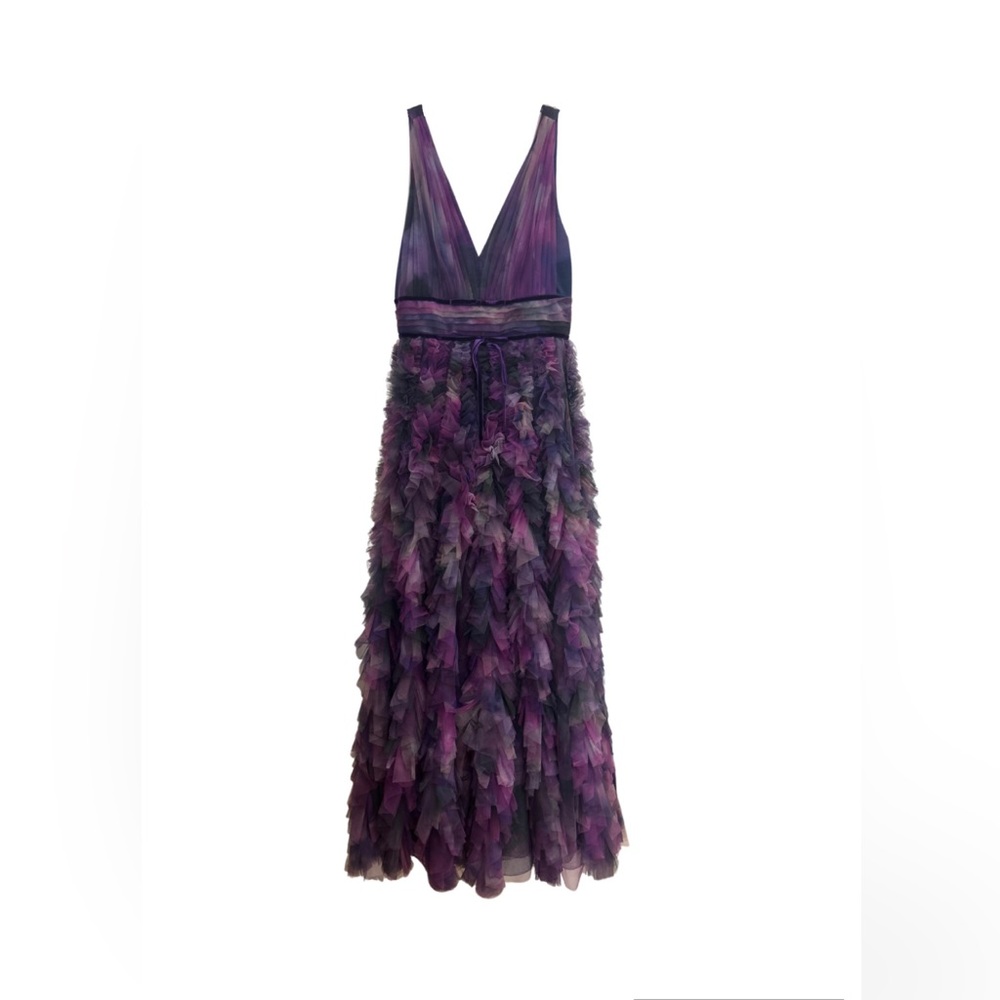 Purple Textured V-Neck Evening Dress